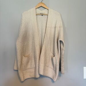 Staccato Oversized Cream Beige Chunky Ribbed Knit Open Front Pocket Cardigan M